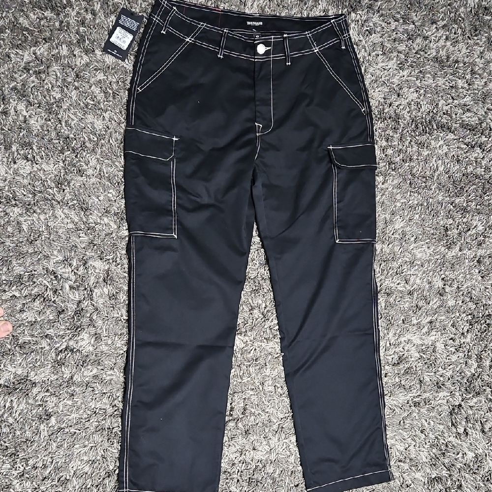 True Religion Black Cargo Pants with White Stitching